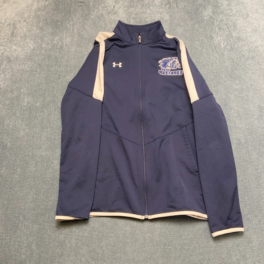 Reno Mustangs Track Jacket Mens Large Navy Blue Under Armour Baseball Loose Fit